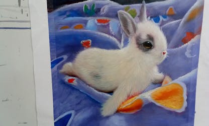 Oil portrait painting of a cute white bunny