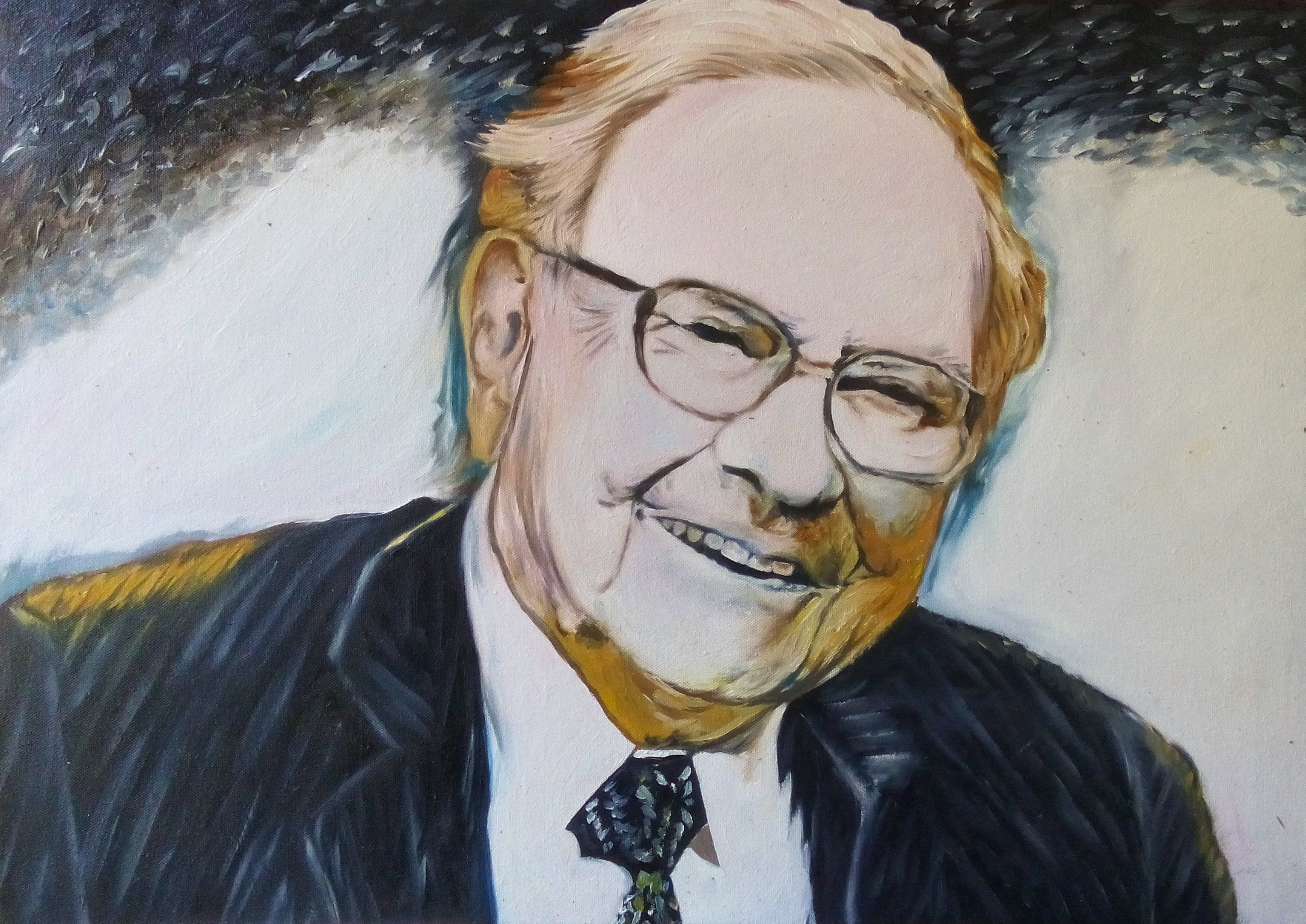 Oil portrait of Warren Buffet in the style of Orange Outline by Franz Kline