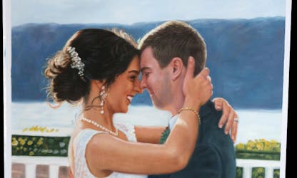A couple on their wedding day embracing