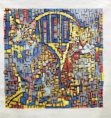 Oil portrait of two cats in the style of Composition by Piet Mondrian