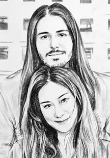 Charcoal drawing a male and female couple